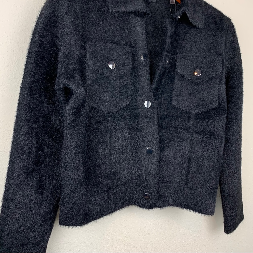 Tahari Wool Fuzzy Teddy Soft Moto Jacket Blazer Soft - Picture 3 of 8